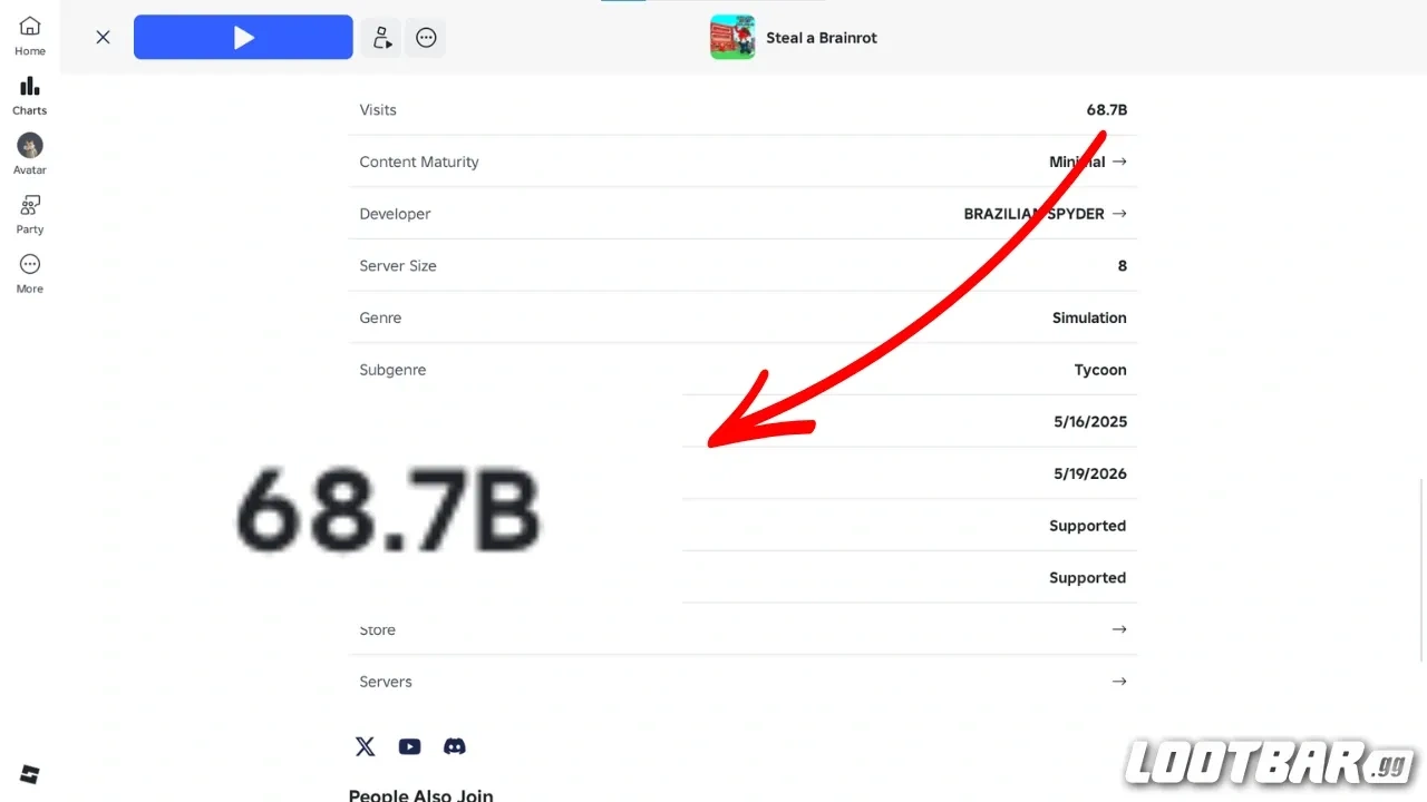 Roblox Steal a Brainrot 60 Billion Visits
