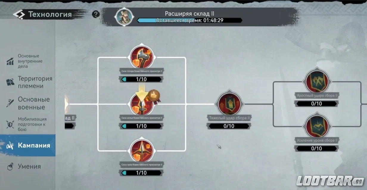 Раздел технологий племени Viking Rise с бонусами для участников