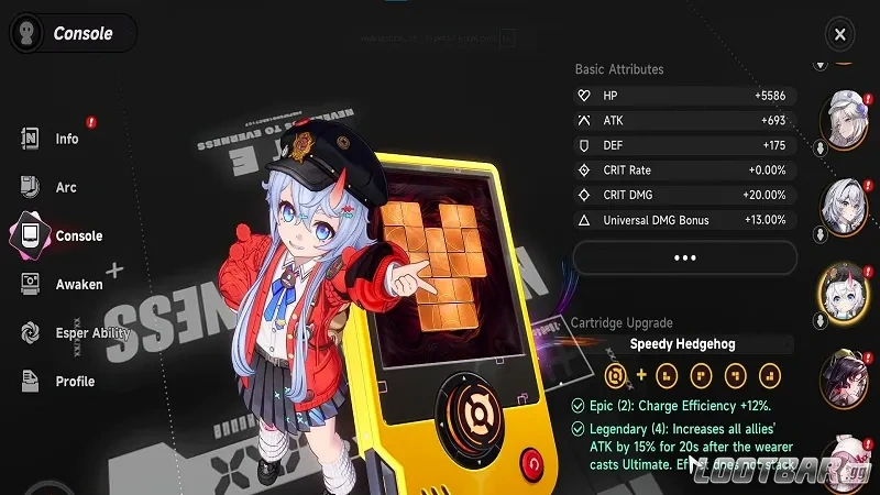 The recommended cartridge and module stats for Sakiri