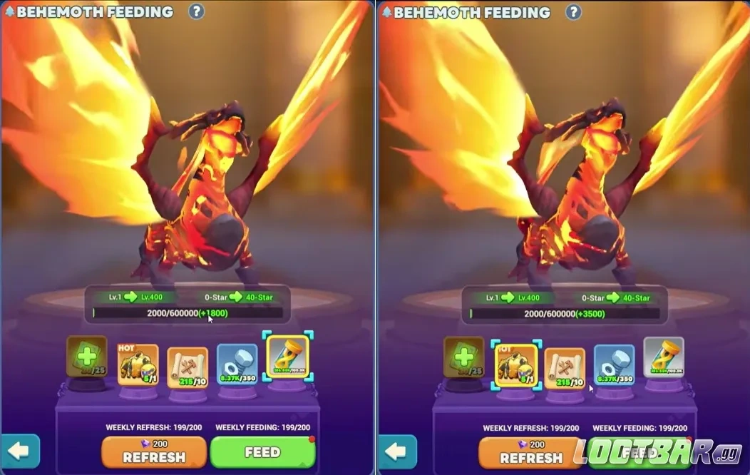 Пример предметов для кормления Blazing Reaper в Tiles Survive