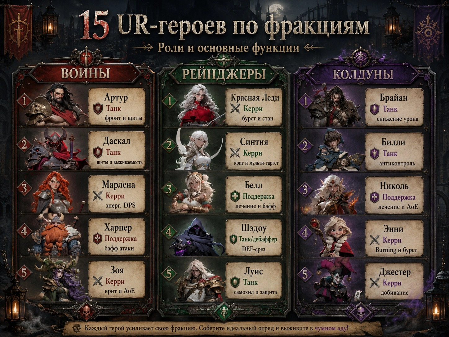 Все 15 UR героев Last Asylum Plague по фракциям ролям и основным функциям