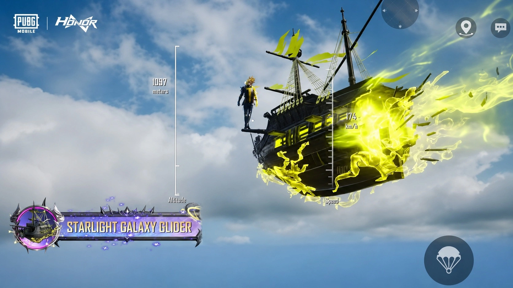 Starlight Galaxy Glider в PUBG Mobile со звёздным следом и узорами созвездий