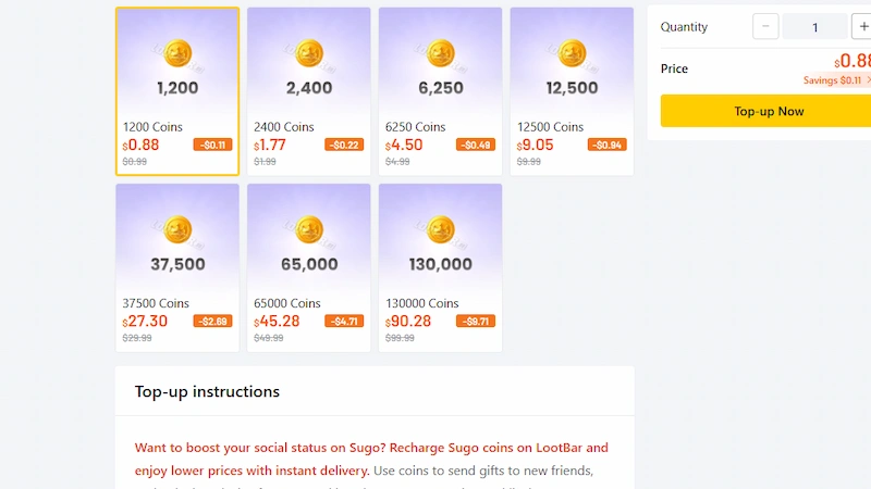Buying Sugo Coins on LootBar