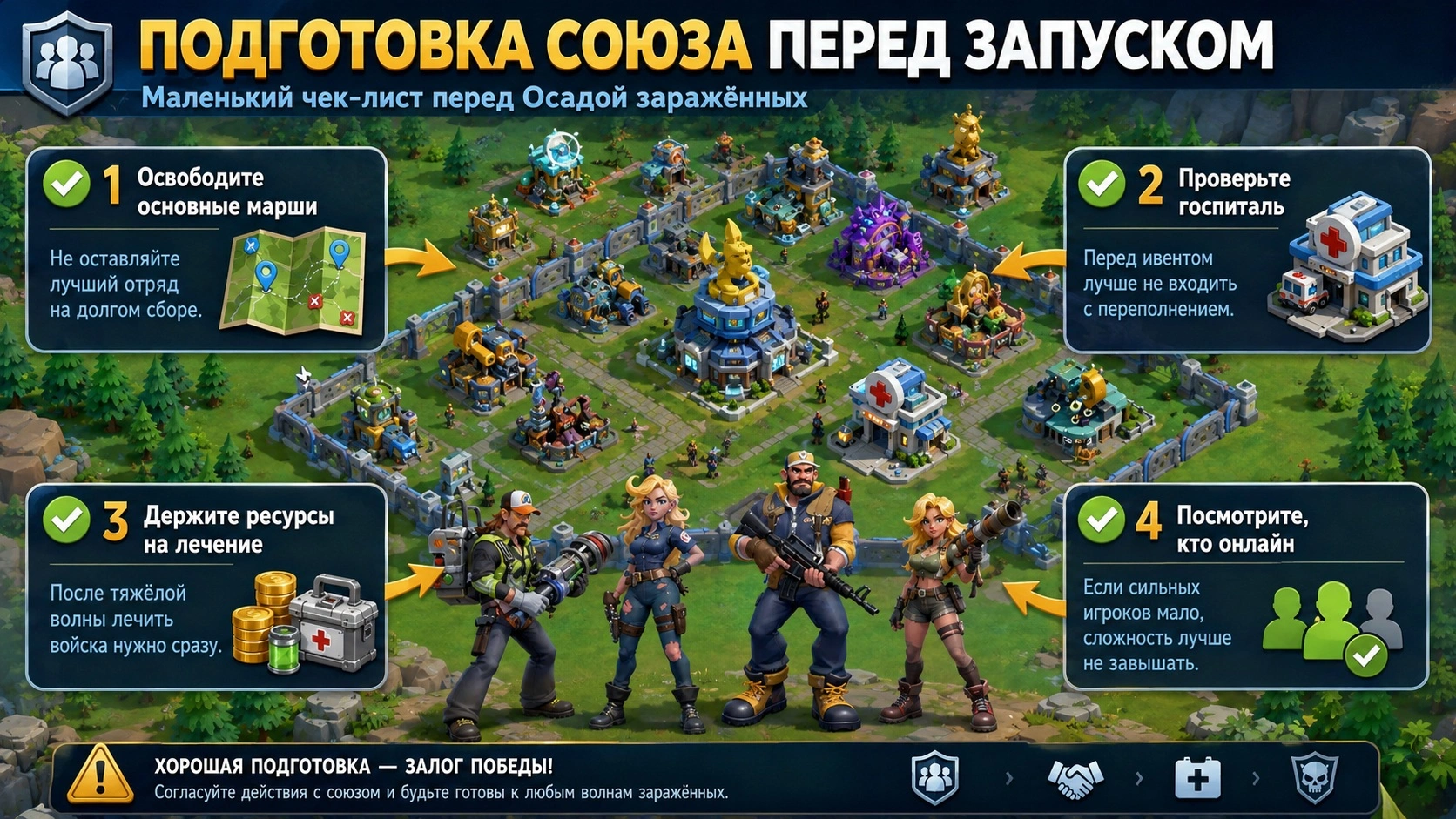 Подготовка союза к Осаде заражённых в Tiles Survive