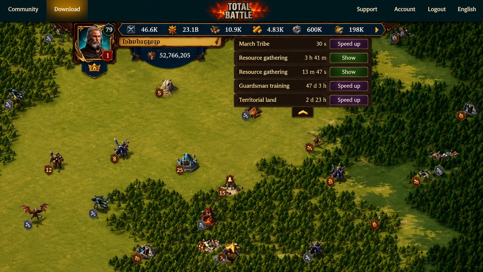 Три капитана Total Battle одновременно отправлены на добычу ресурсов на карте мира