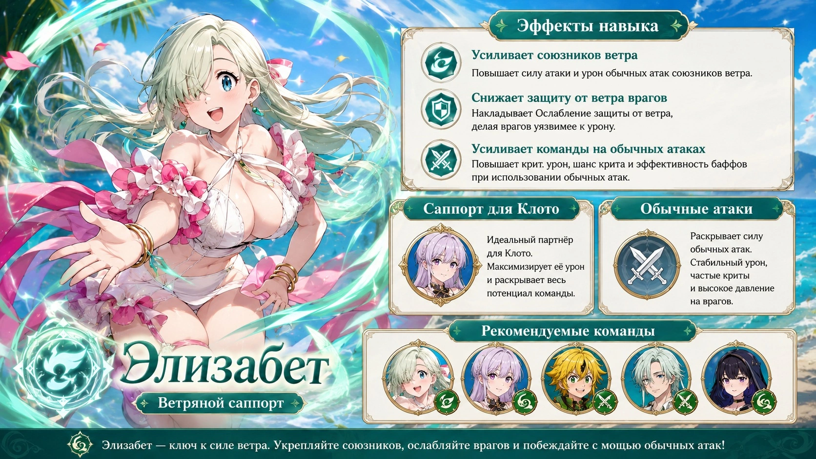 ветряной билд Elizabeth как саппорт для Клото и обычных атак в 7DS Origin