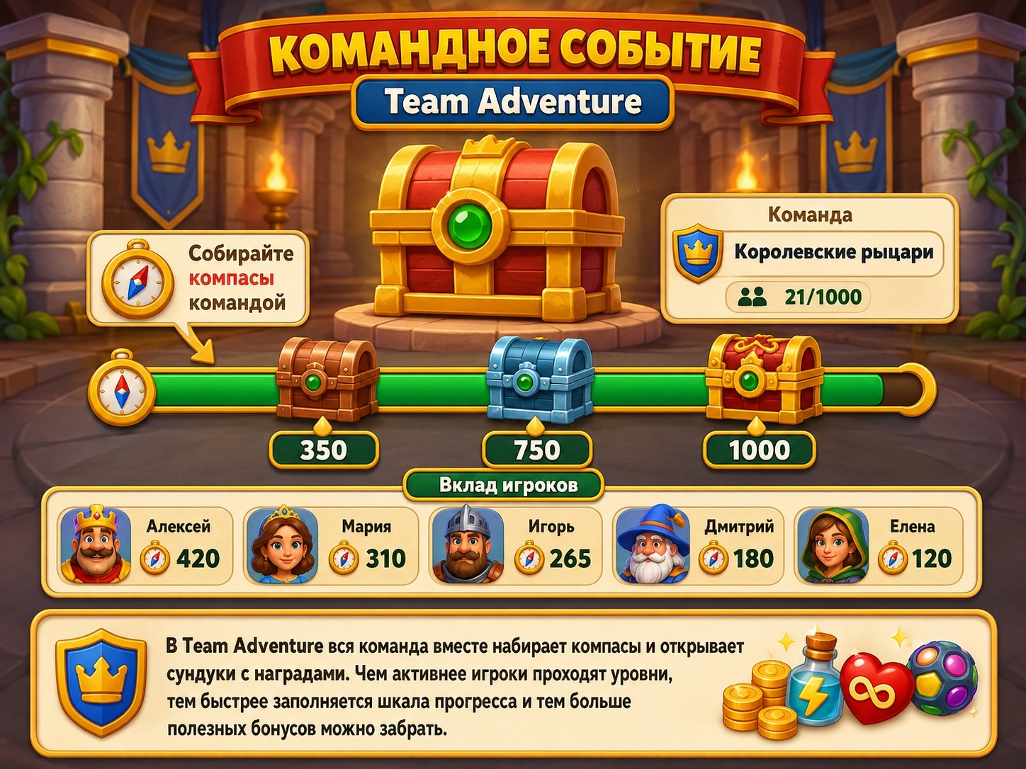 Командное событие Royal Kingdom Team Adventure с сундуками и вкладом игроков