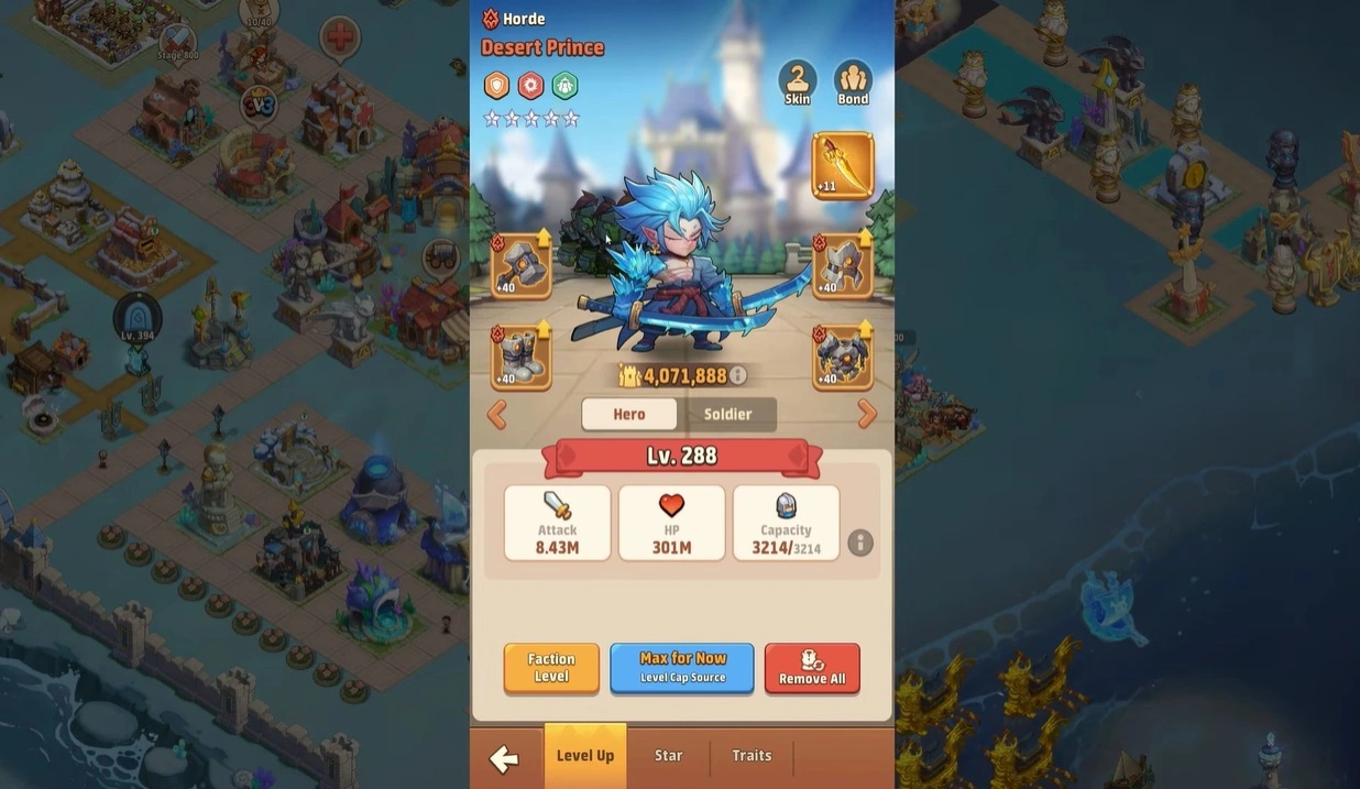 Снаряжение Пустынного принца в Top Heroes Kingdom Saga с выбором титанового комплекта для Орды