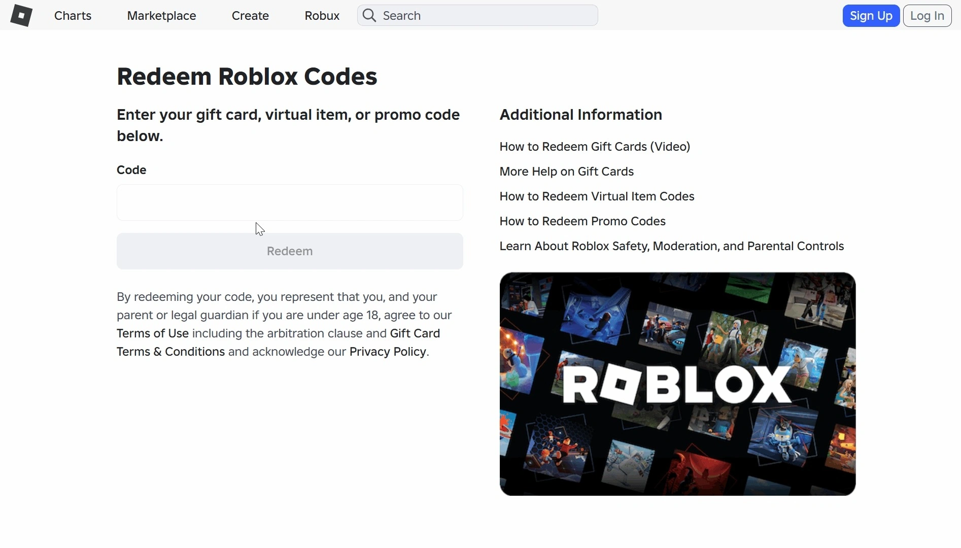 Redeeming a Roblox Gift Card