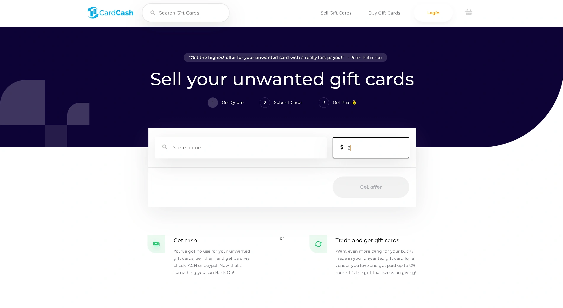 CardCash homepage