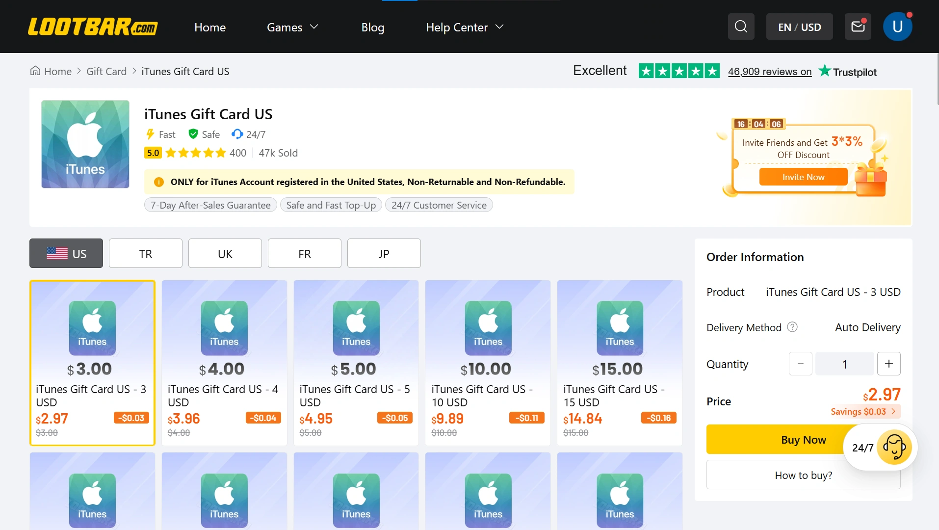 Buying iTunes gift cards on LootBar