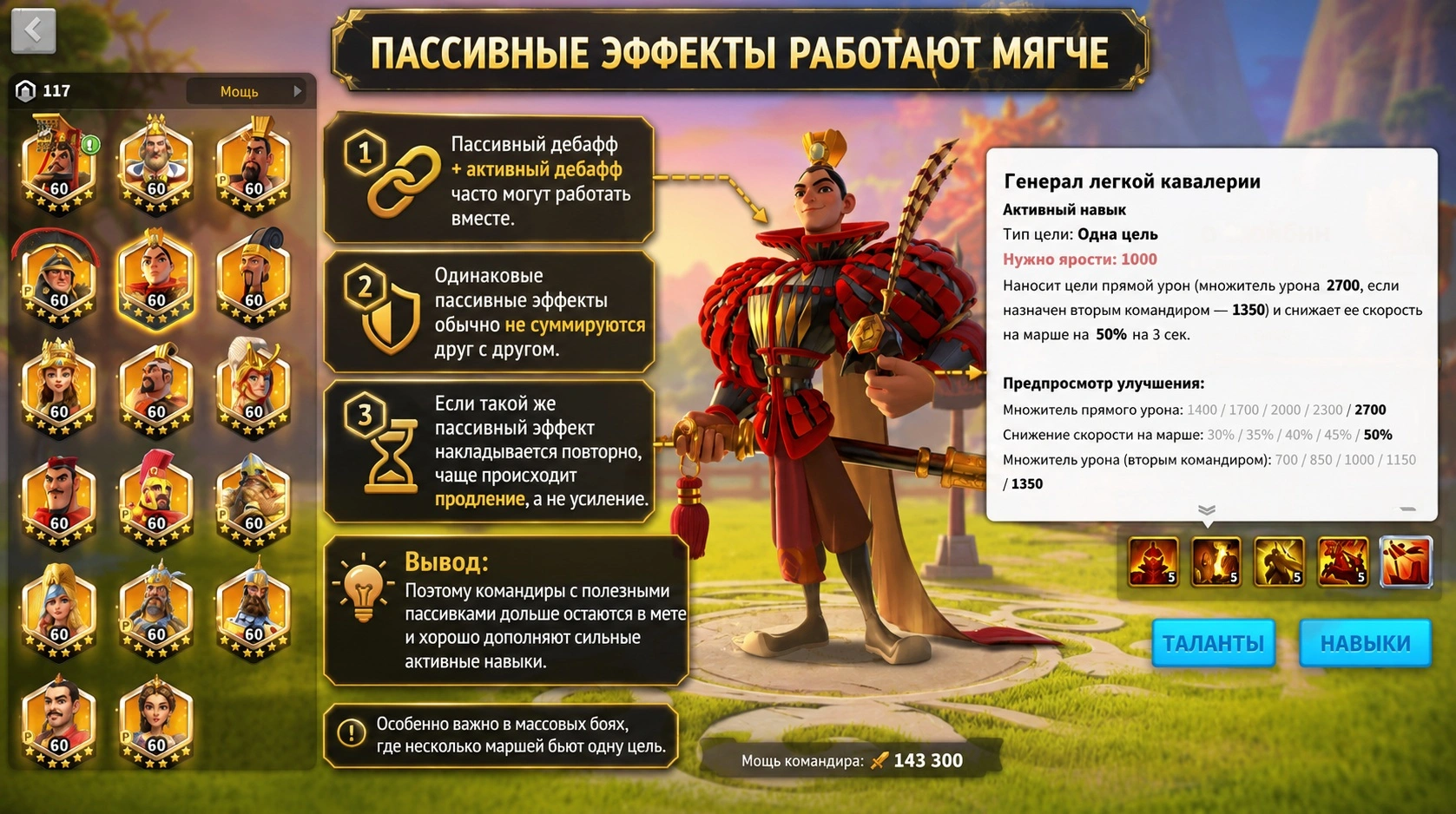 Как складываются бафы и дебафы активных и пассивных навыков в Rise of Kingdoms