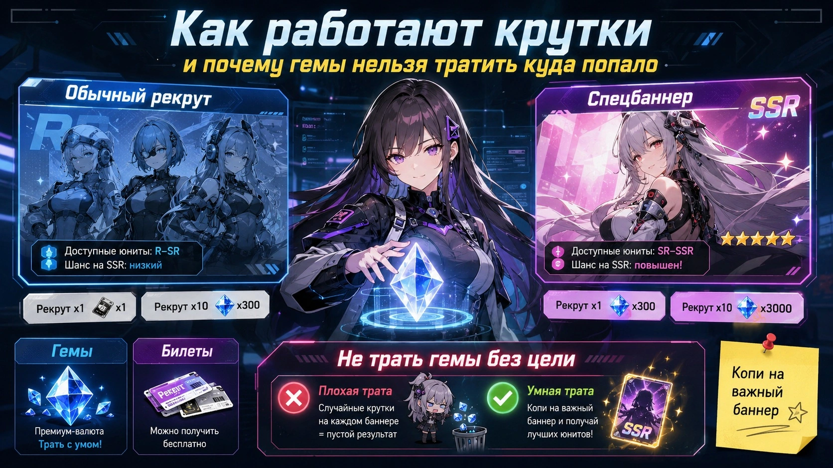 Вкладка Recruit в NIKKE с обычными и специальными баннерами
