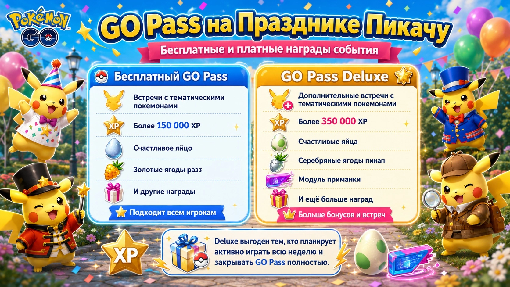 Бесплатные и платные награды GO Pass на Празднике Пикачу