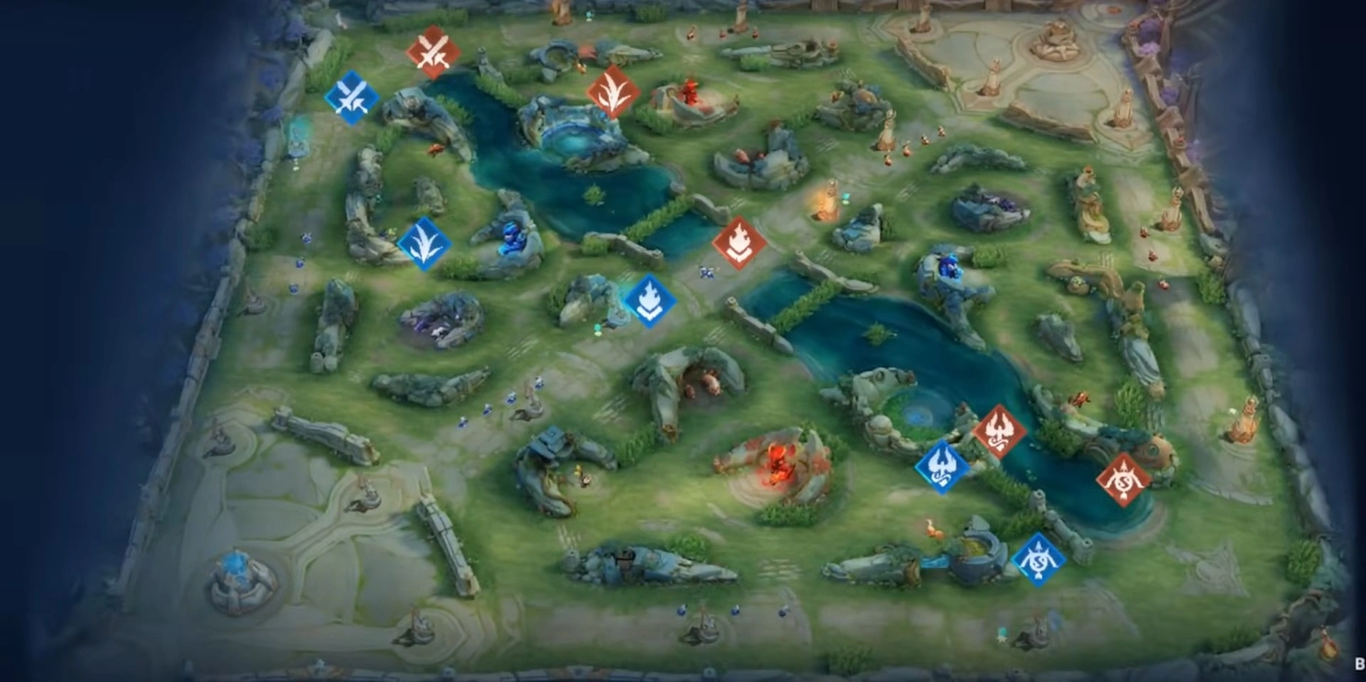 Карта Honor of Kings с Farm Lane, Mid Lane и Clash Lane