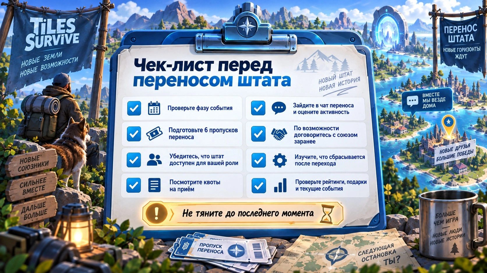 Чек-лист перед переносом штата в Tiles Survive