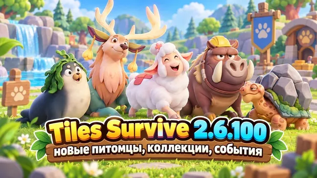 Tiles Survive 2.6.100: питомцы, коллекции, события
