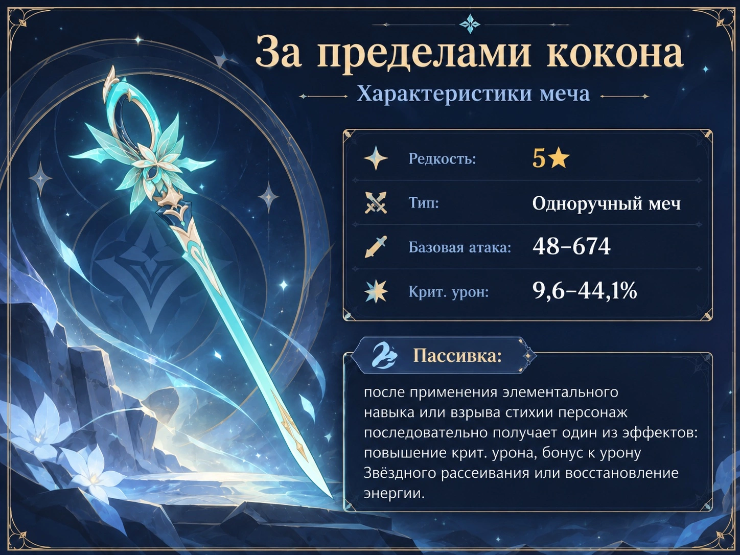 Характеристики меча За пределами кокона в Genshin Impact 7.1