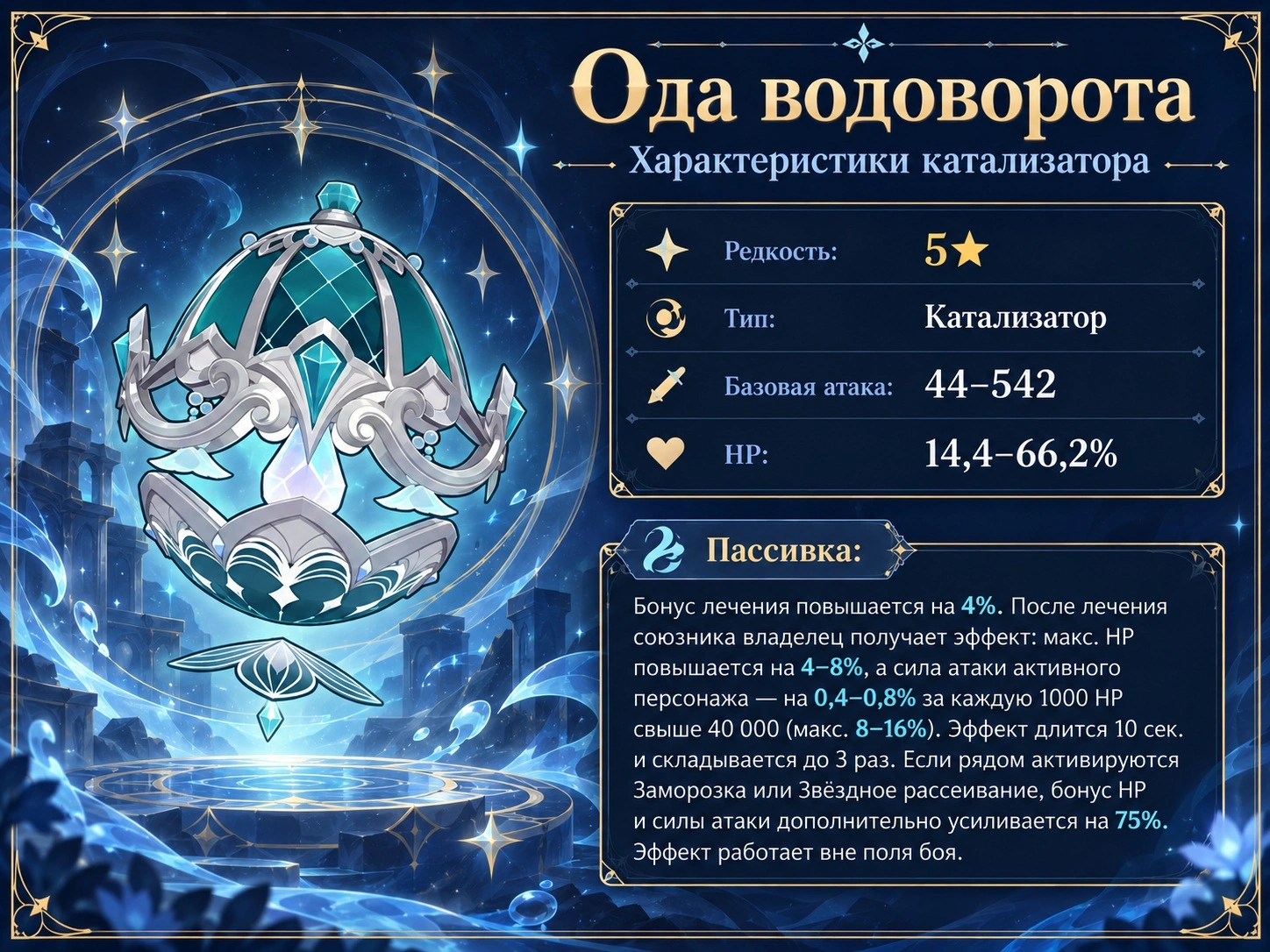 Характеристики катализатора Ода водоворота в Genshin Impact 7.1