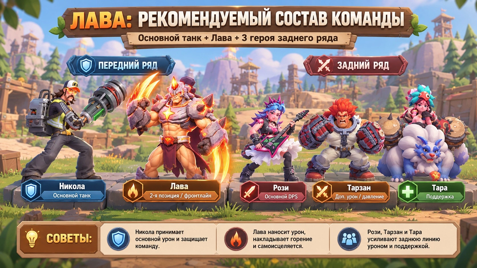 Рекомендуемый состав команды для Лава в Tiles Survive