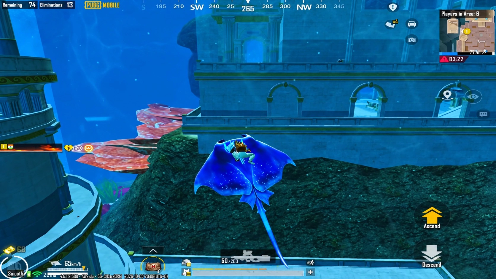 ияющий скат в PUBG Mobile 4.6 как водный и воздушный транспорт Ocean Odyssey